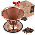 ?2.0 Upgraded?Pour Over Coffee Dripper, Stainless Steel Drip Cone Brewer, Reusable Metal Coffee Strainer with Non-Slip Ring & Handle, Paperless Pour Over Coffee Maker (2.0 Titanium Copper)