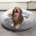 Cave Dog Bed with Blanket Easy to Assemble Donut Round Plush Cozy Cat Pet Bed for Puppy Machine Washable Removable Cover Cat Anti-Slip Bottom Gray 26X26X8 inch