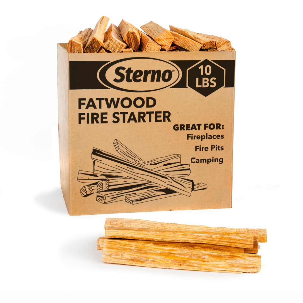Sterno Fatwood Fire Starter Sticks, 10 lb — All?Natural Resin?Rich Pine Wood, Easy to Light, Indoor/Outdoor, Weather Resistant, Sustainably Sourced