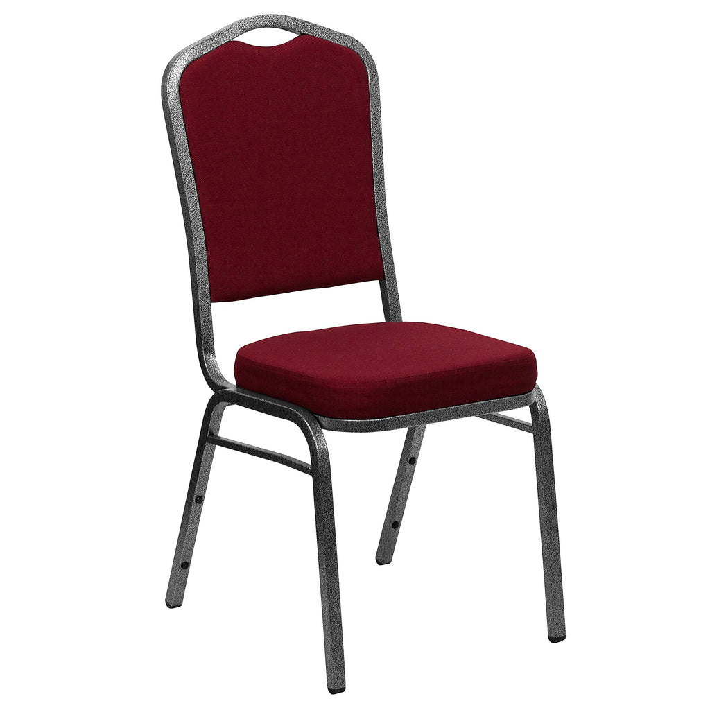 Flash Furniture Hercules Crown Back Stackable Banquet Chair, Burgundy, Set of 1, Burgundy Fabric/silver Vein Frame