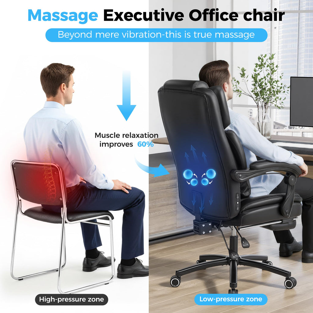 500lbs 3d Kneading Massage Office Chair with Footrest, Big and Tall Ergonomic Reclining Computer Gaming Chair, Padded Linkage Armrests, Heavy