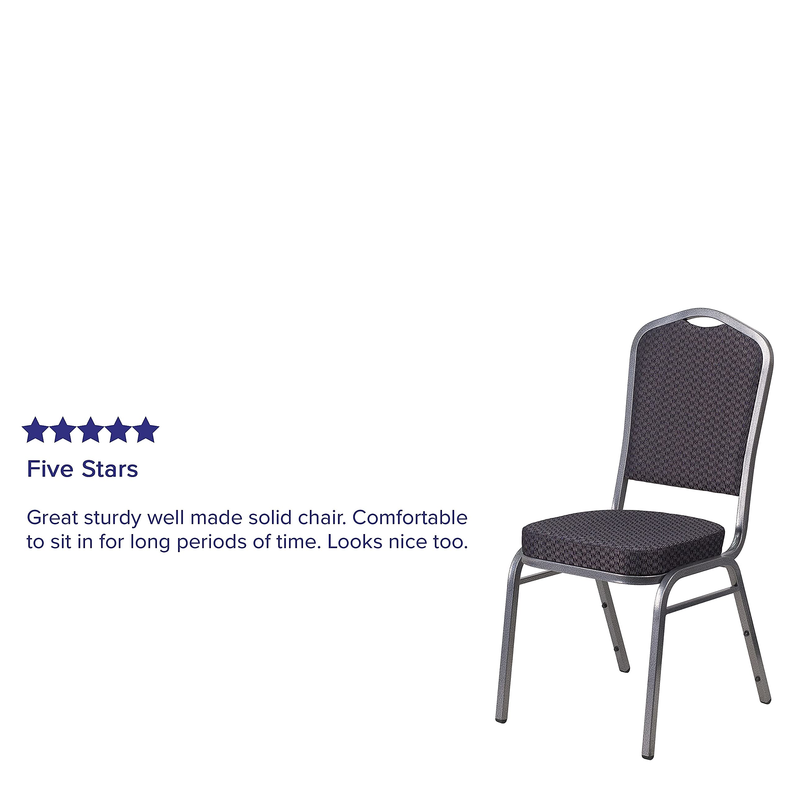 Flash Furniture Hercules Crown Back Stacking Banquet Chair, Black, Set of 1, Black Patterned Fabric/silver Vein Frame