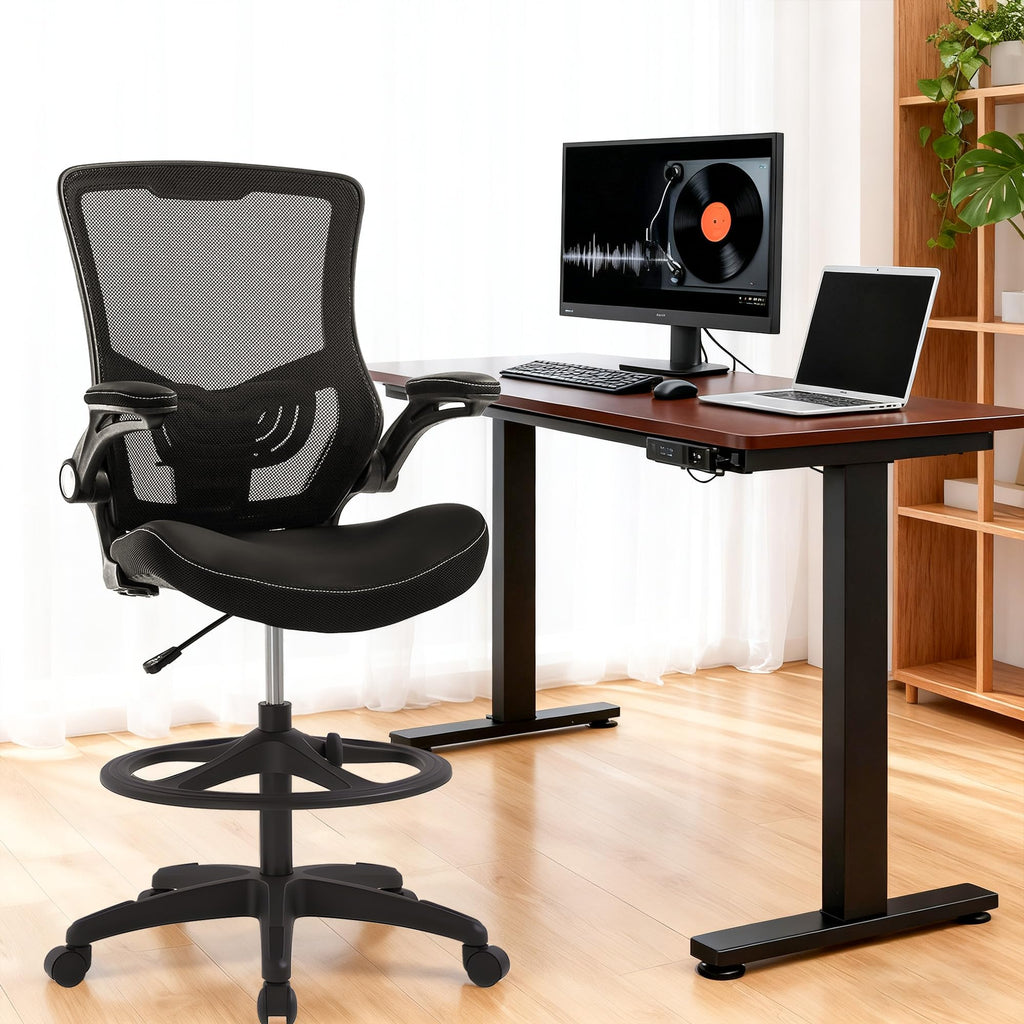 Bestoffice Drafting Chair Ergonomic Tall Office Chair Standing Desk Chair with Flip Up Arms Foot Rest Back Support Adjustable Height Mesh