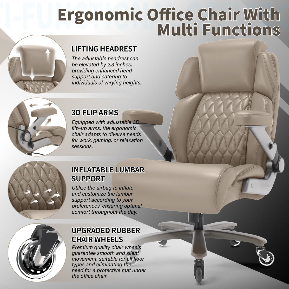 Big and Tall Office Chair 700lbs, Ergonomic High Back Computer Desk Chair, Large, Khaki