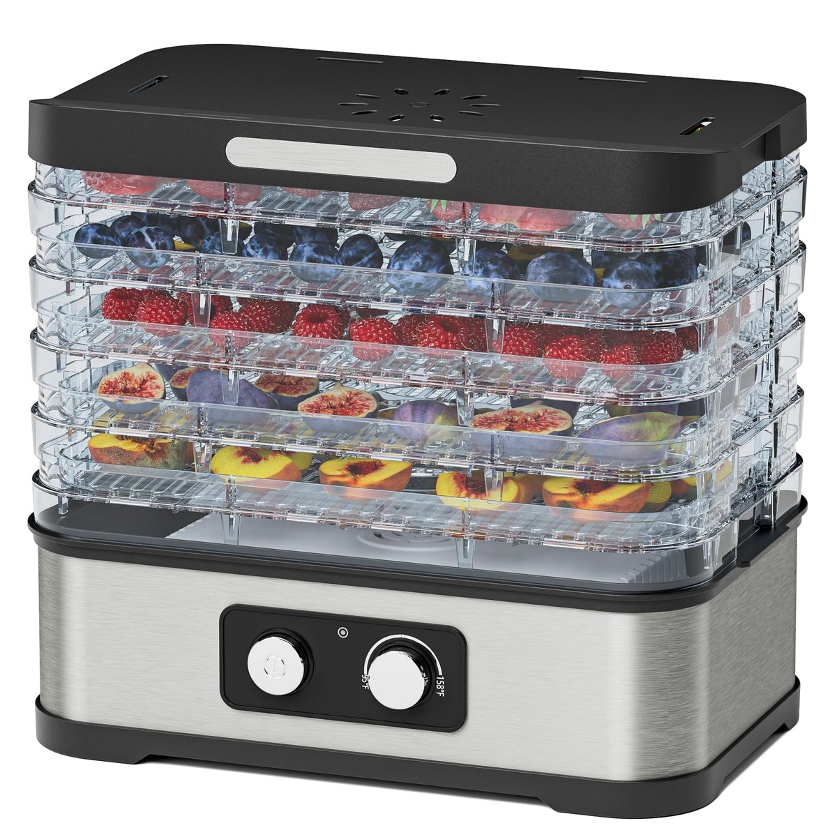 Compact Food Dehydrator Machine for Jerky & Fruit, 250W Small Food Dryer, 5 Stackable BPA-Free Trays with Temperature Control for Beef and Deer Jerky, Mushroom, Herbs & Pet Treats, 72H Max