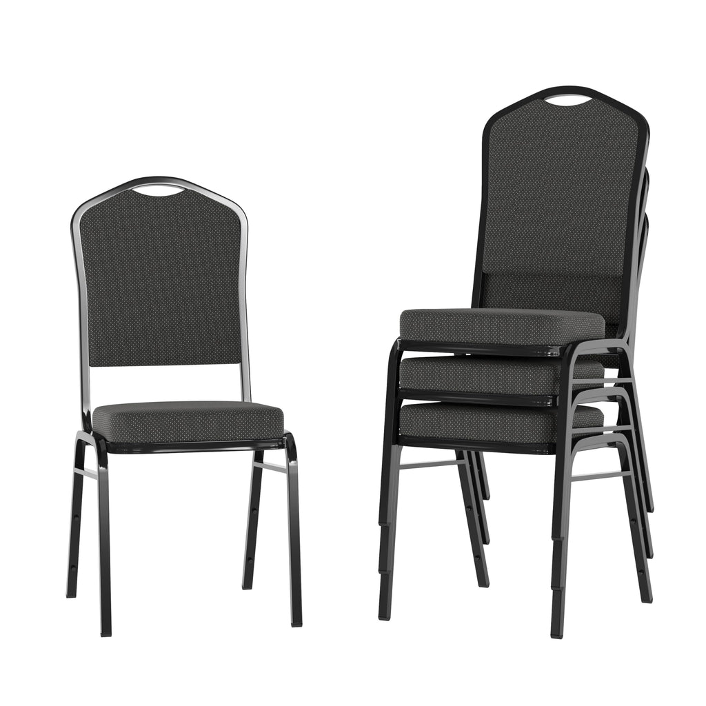 Flash Furniture Hercules Crown Back Stackable Banquet Chair, Black, 4-pack, Set of 4, Black Dot Patterned Fabric/black Frame