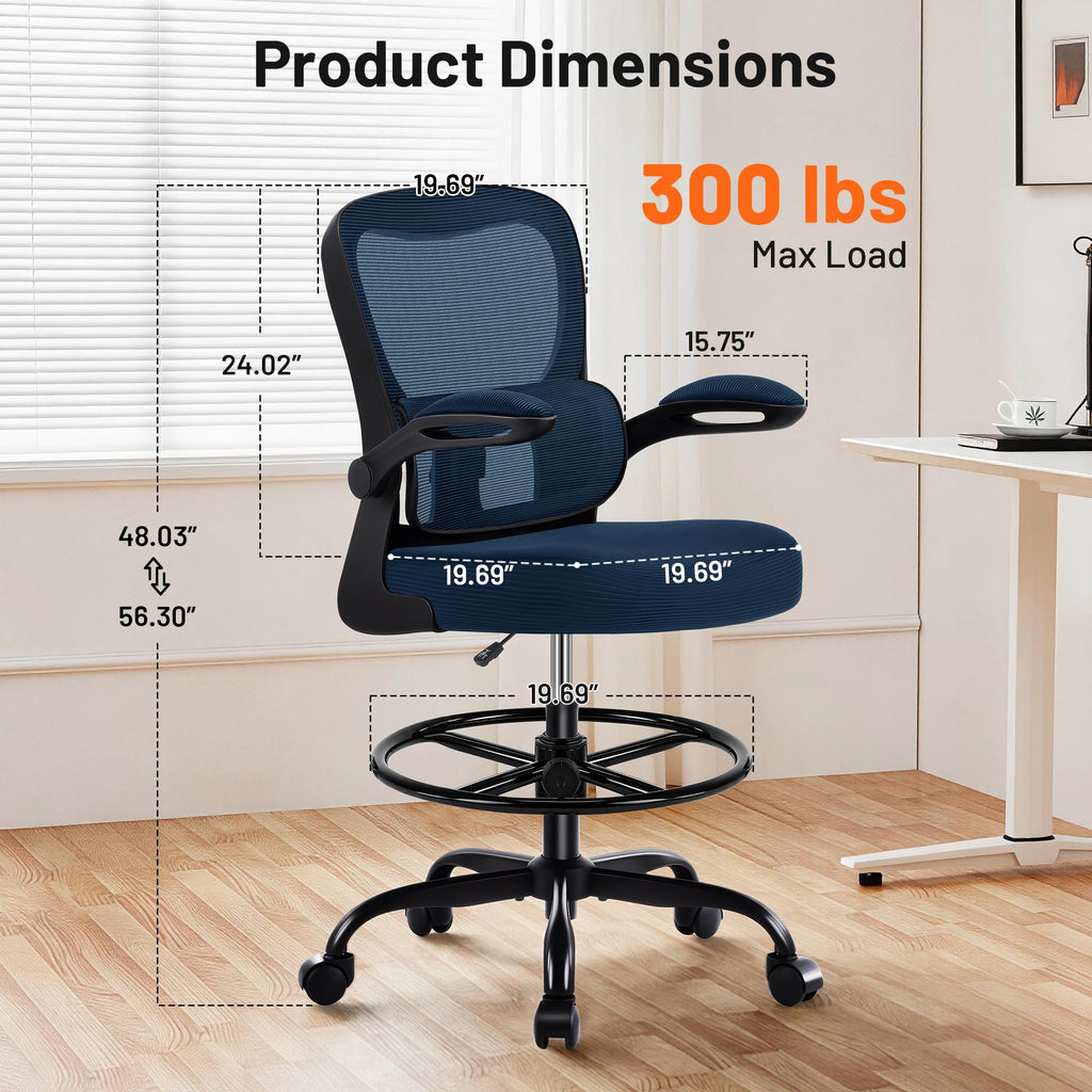 Areshark Drafting Chair - Ergonomic Tall Office Chair with Lumbar Support and Flip-up Armrests - High Standing Desk Chair Breathable Mesh with