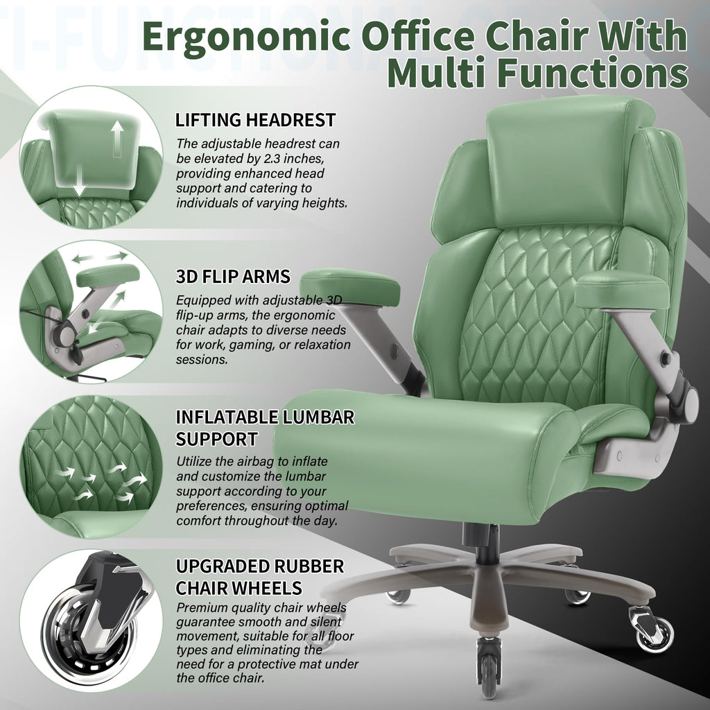 Big and Tall Office Chair 700lbs, Ergonomic High Back Computer Desk Chair, Large, Green