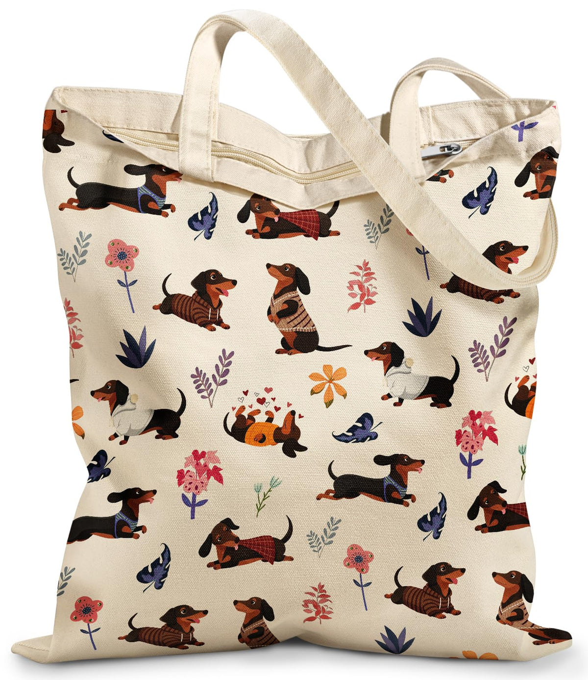 Miss Adola Canvas Tote Bag with Zipper – Cute Canvas Bags for Women Aesthetic Design Reusable Totes for Shopping Work Travel