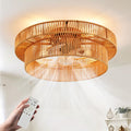 Depuley Boho Ceiling Fan with Light: 20 Inch Double Layer Textured Rope Flush Mount Fandelier with Remote and Timer - Caged Ceiling Fan with 6 Speeds - Indoor Quiet Fan for Bedroom and Living Room