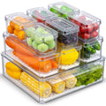 10-Pack Clear Fridge Organizer Bins with Lids, Stackable Refrigerator Storage Containers, BPA-Free with Drain Tray & Anti-Slip Base for Fruits, Veggies, Drinks
