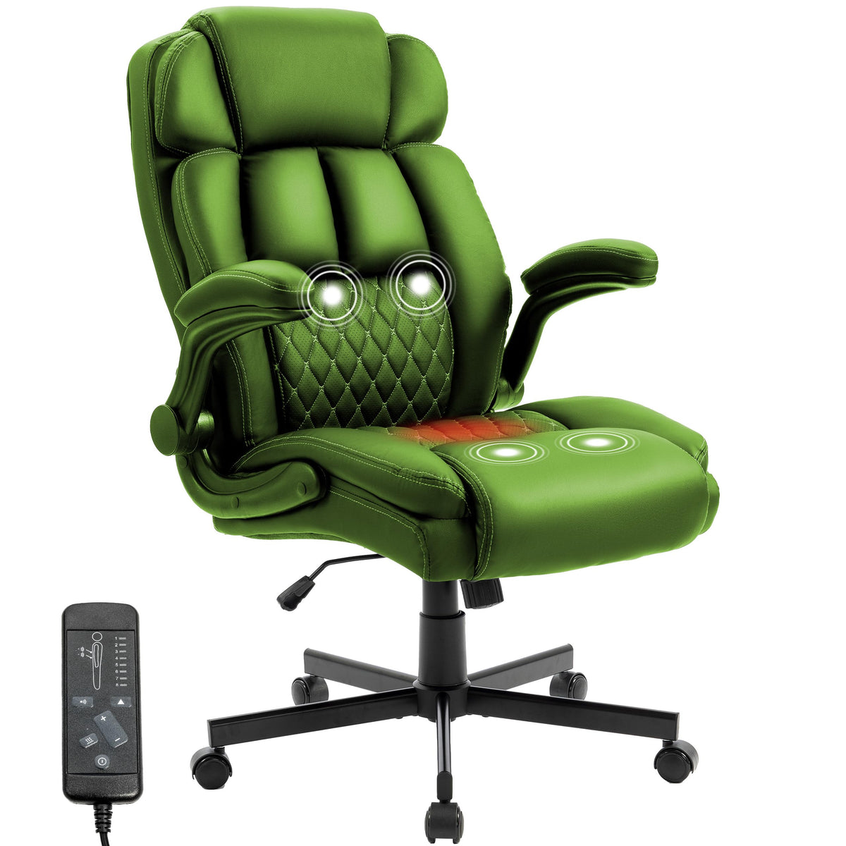 Massage Office Chair, 500lbs Ergonomic Rocking Executive Desk Chairs with 4 Points Vibration&heat,padded Flip-up Armrests for Big and Tall