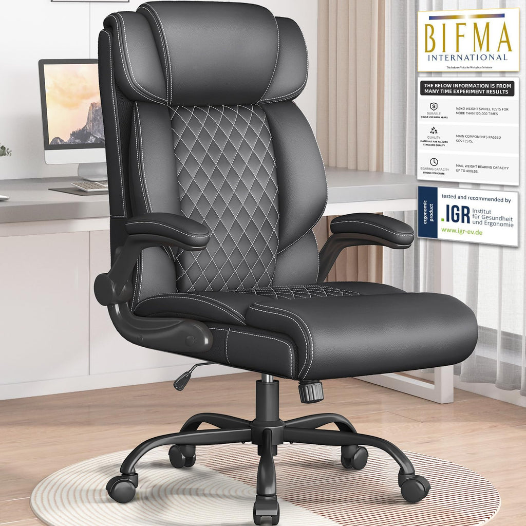 Cyzena Office Chair-executive High Back Breathable Big and Tall Office Chair Flip-up Armrests Lumbar Support-ergonomic Leather Rolling Swivel