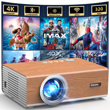 FUDONI Native 1080P Projector, Ugraded 320 ANSI Brightness, WiFi Bluetooth | 4K Supported, Built-in Speaker, E-Focus, Keystone, Compatible w Gaming Console/TV Stick/HDMI Device, for indoor/outdoor use