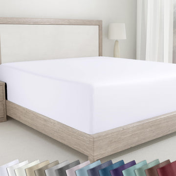 California Design Den Soft 100% Cotton Sateen Twin Fitted Sheet, White