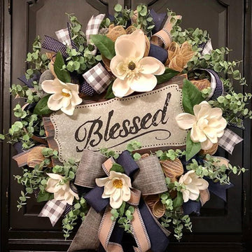 Spring Summer Wreath for Front Door,Farmhouse White Floral Porch Decor