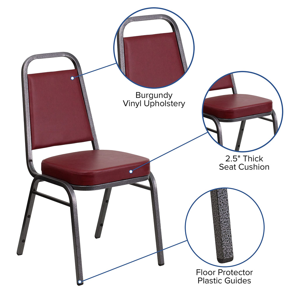 Flash Furniture Hercules Trapezoidal Back Stackable Banquet Chair, Burgundy, Set of 1, Burgundy Vinyl/silver Vein Frame