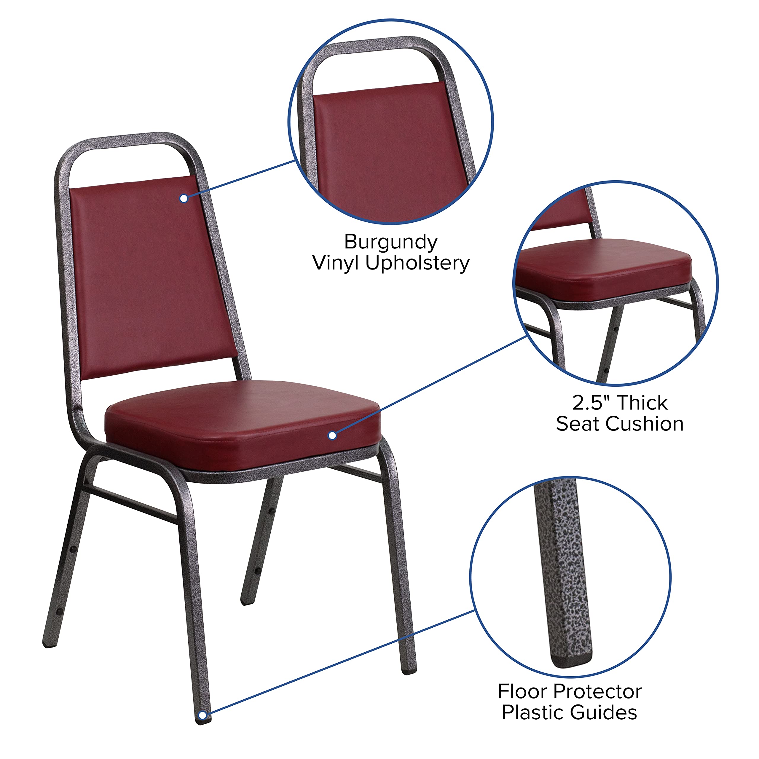 Flash Furniture Hercules Trapezoidal Back Stackable Banquet Chair, Burgundy, Set of 1, Burgundy Vinyl/silver Vein Frame