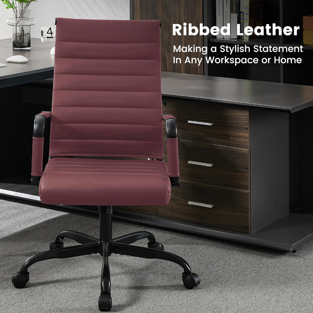 Seanail Office Desk Chair Leather, Conference Room Chairs with Wheels, Modern Executive Computer Guest Chairs with Arms., Burgundy