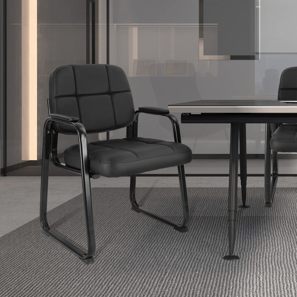 Clatina Classic Reception Chair with Padded Armrests and Sled Base, Ergonomic Guest Chair for Office Conference Waiting Meeting Room, Black (1