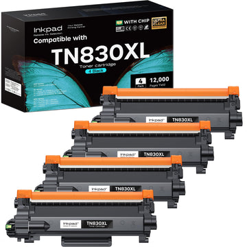 iNKPAD TN830XL TN830 Toner Cartridge for HL-L2460DW, 4 Pack Black | Compatible with Brother DCP-L2640DW, MFC-L2820DW, HL-L2405W, HL-L2400D, 3000 Pages, ISO Certified, Latest Stable Chips
