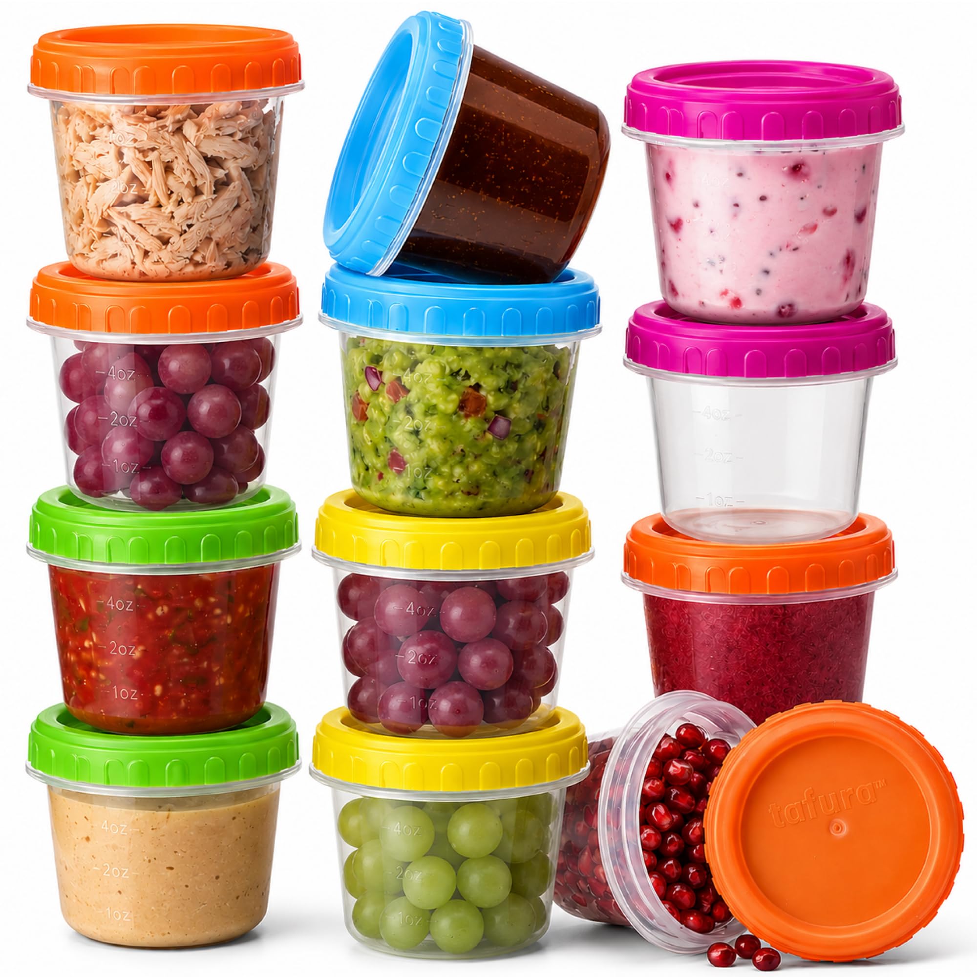 Tafura Small Lunch Containers [12 Pack] 4 Oz. with Lids | Snack for Condiment Puree, Snacks, and More Reusable, BPA Free