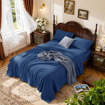 LBRO2M 100% Egyptian Cotton Sheets, 1000 TC, Deep Pocket 16", 4Pcs Queen