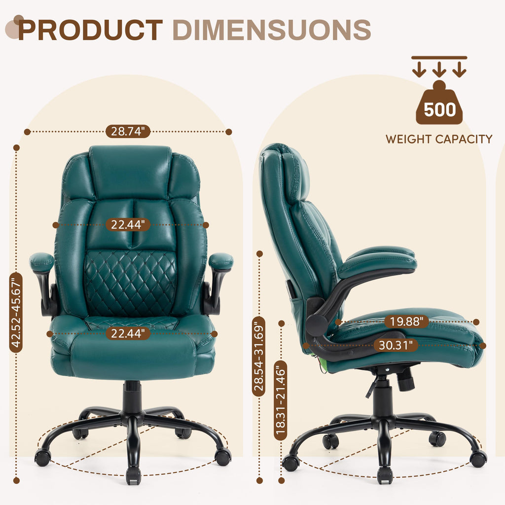 Massage Office Chair,500lbs Ergonomic Rocking Executive Desk Chairs with 4 Points Vibration&heat,padded Flipup Armrests for Big and Tall Office