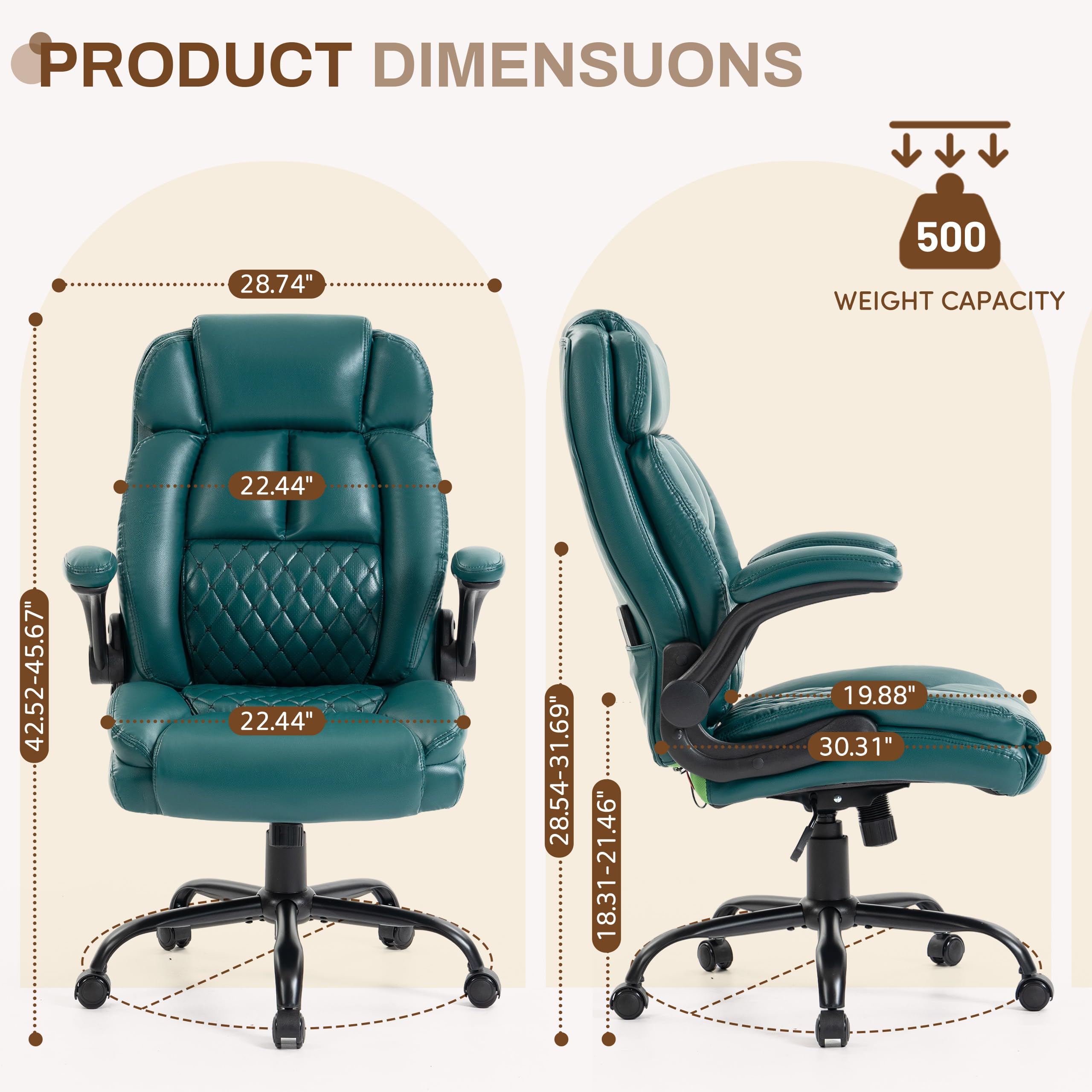 Massage Office Chair,500lbs Ergonomic Rocking Executive Desk Chairs with 4 Points Vibration&heat,padded Flipup Armrests for Big and Tall Office