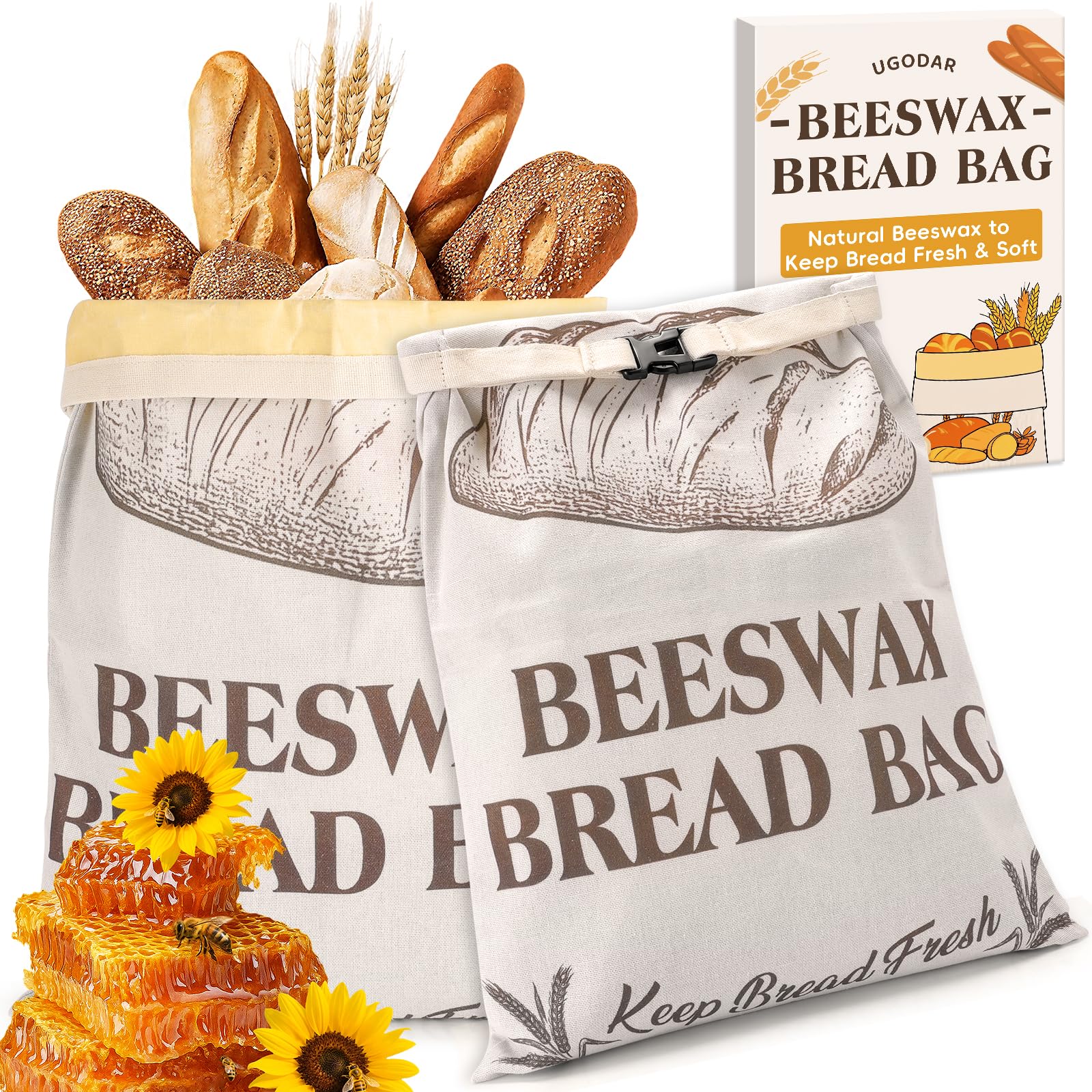 Natural Beeswax Bread Bags for Sourdough and Homemade Bread, Reusable Bread Storage Bags, XL Large Capacity, Freshness Keeping and Freezer Safe, 1 Pack | All Nature Beeswax