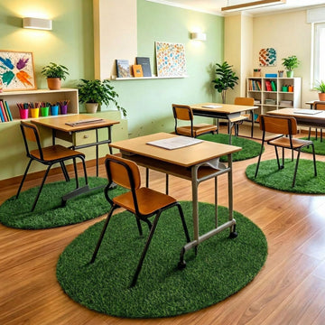 2 Pack Artificial Grass Mats for Class Back to School Round Classroom Rug
