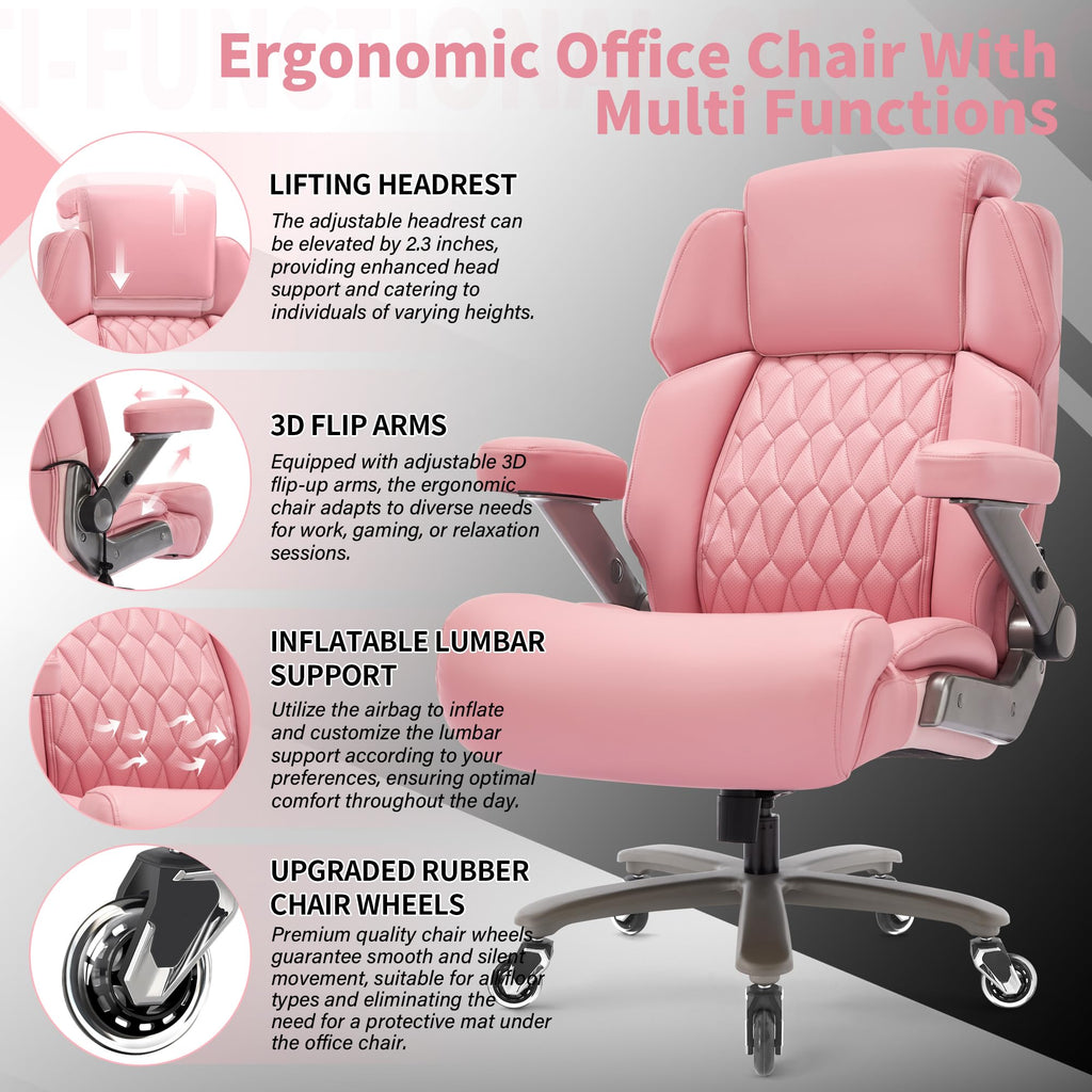 Big and Tall Office Chair 700lbs, Ergonomic High Back Computer Desk Chair, Large, Pink