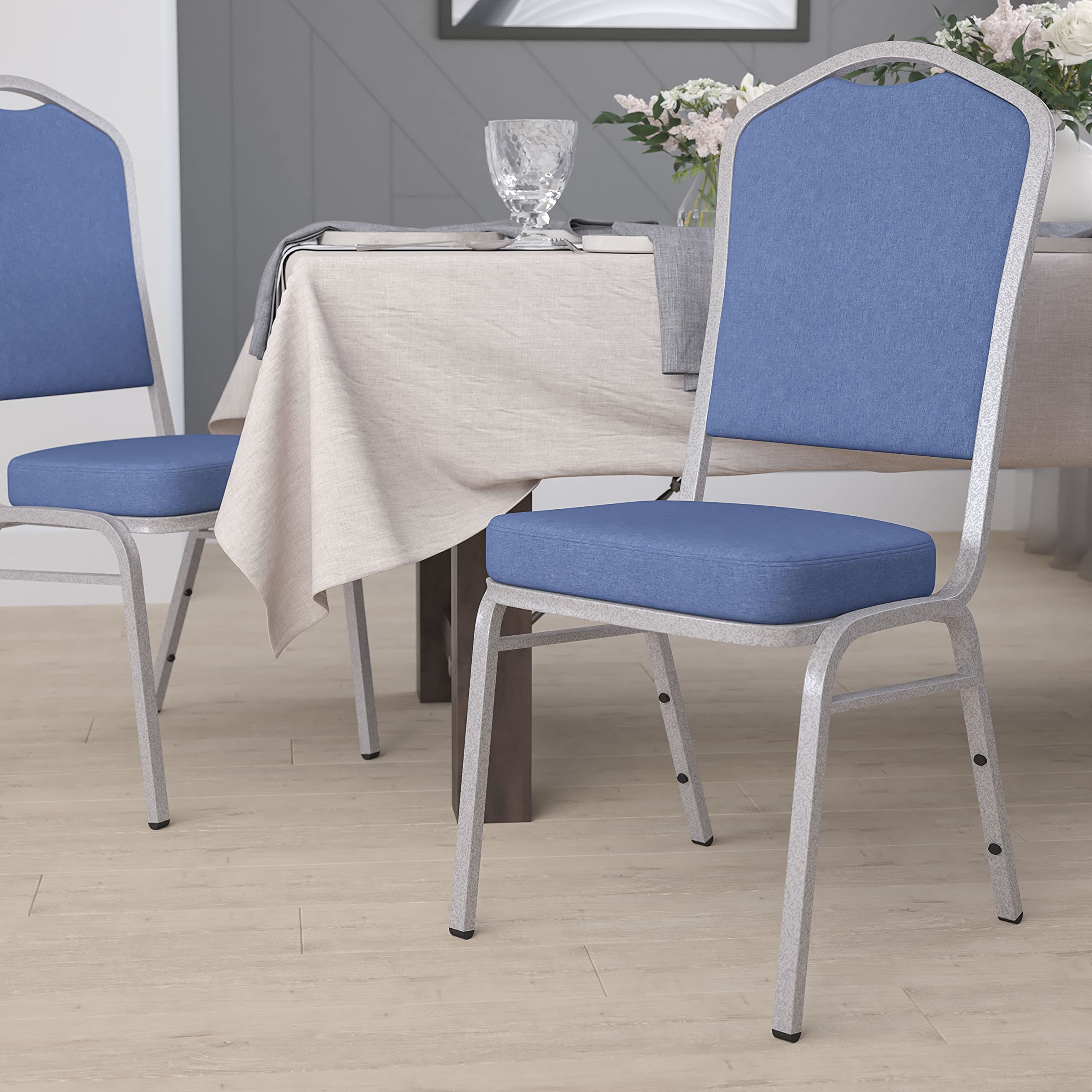 Flash Furniture Hercules Fabric Crown Back Stackable Banquet Chair, Silver, Set of 1, Blue Fabric/silver Frame