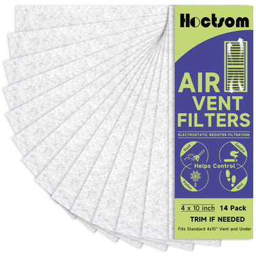 Air Vent Filters 4x10 Inch 14-Pack, White Thin Air Register Filters, Cut-to-Fit Floor and Ceiling Vent Filters Sheets, Dander, Pet Hair, Polyester Pre-Filter for Home HVAC System Hoctsom 4"x10"