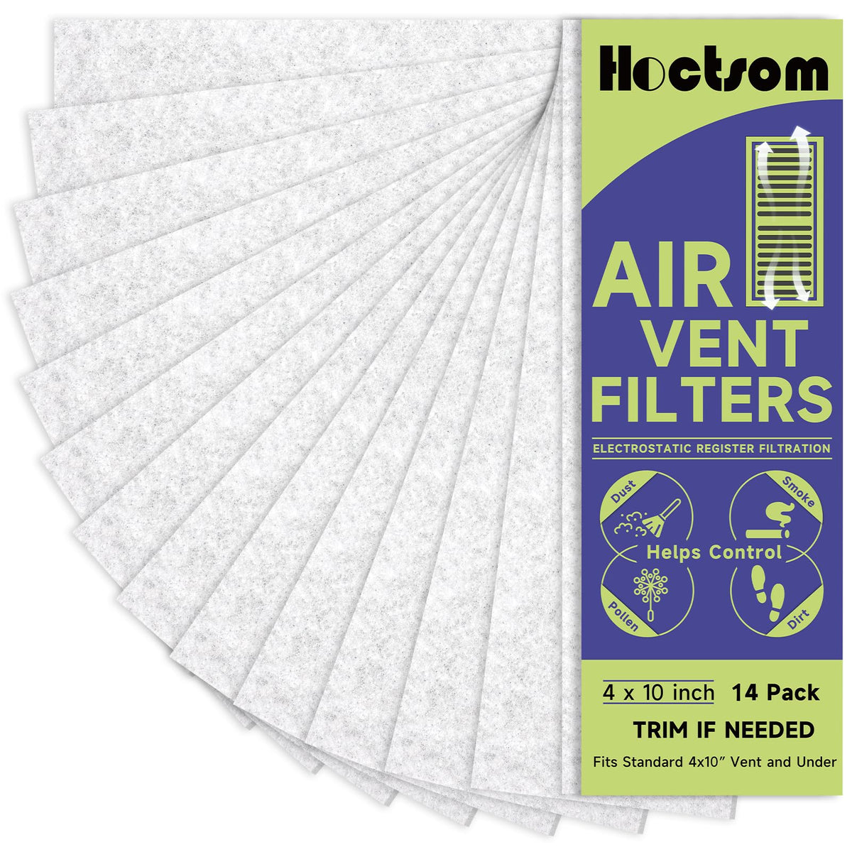 Air Vent Filters 4x10 Inch 14-Pack, White Thin Air Register Filters, Cut-to-Fit Floor and Ceiling Vent Filters Sheets, Dander, Pet Hair, Polyester Pre-Filter for Home HVAC System Hoctsom 4"x10"