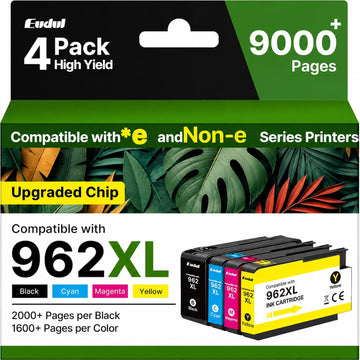 962XL Ink Cartridges Combo Pack Black, Cyan, Magenta, Yellow Compatible for HP 962XL Ink Cartridges Work for HP OfficeJet Pro 9018e 9015e 9018 9012e 9015 9010 9018e 9012 9025e Printer, (4-Pack)