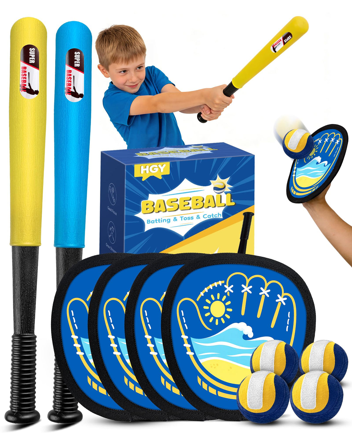 Toss and Catch Baseball Toys,Outdoor Sport Games for Kids and Family with Tball Bats and Toddler Baseball Glove and Sticky Soft Balls. Great for Yard Lawn Beach Pool and Indoor Fun