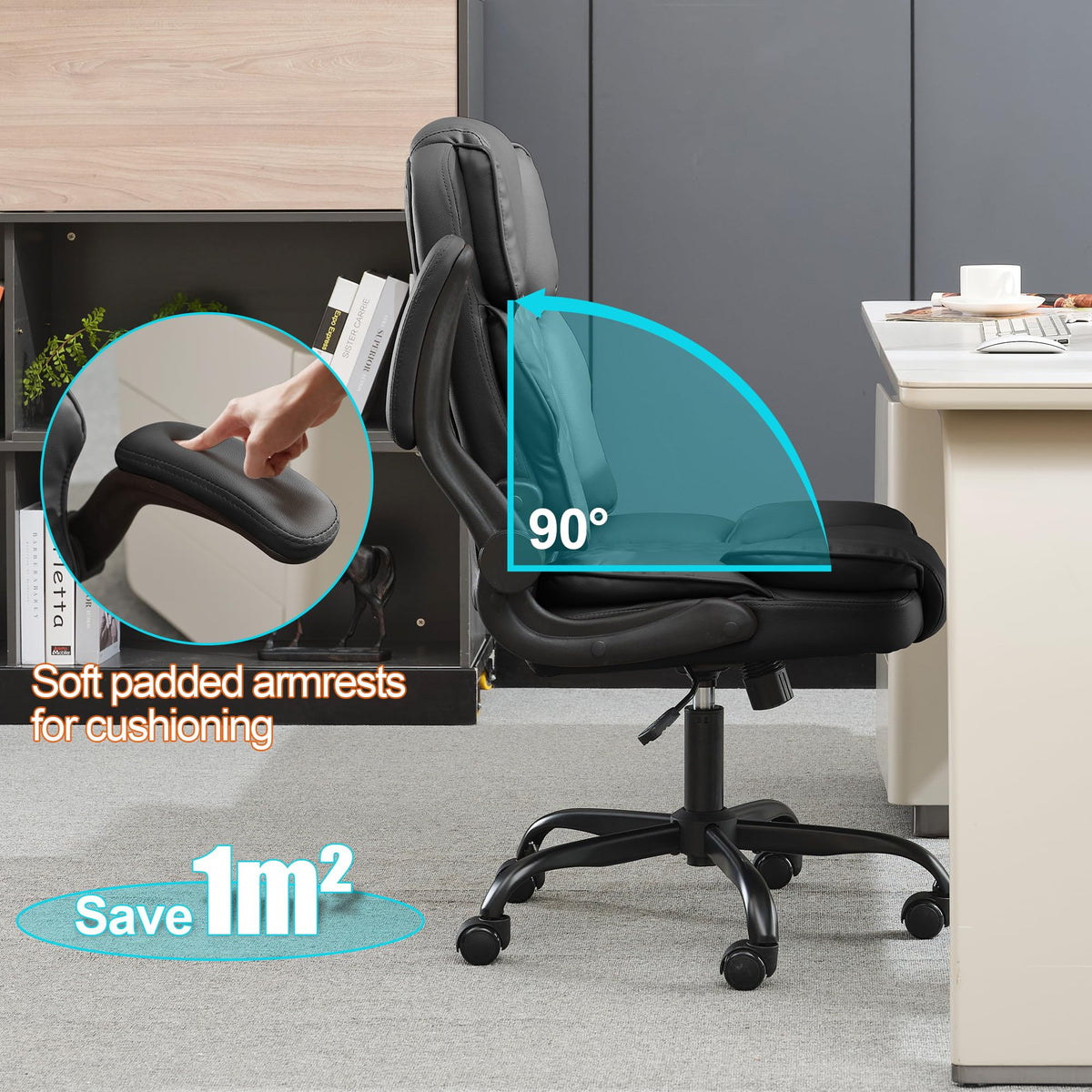 Executive Office Chair 400lbs Height Adjustable Swivel Chair with Padded Flip-up Arms, Leather Modern Conference Room Chairs, Ergonomic Desk