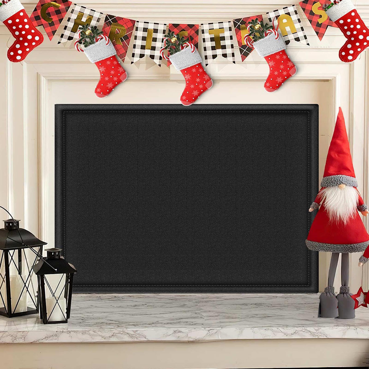 Fireplace Blocker Blanket Stops Heat Loss, Magnetic Fireplace Draft Stopper, Fire Place Draft Cover with Hook and Loop Tapes, Indoor Cold Air Blocker Save Energy, Black 42" W x 32" H