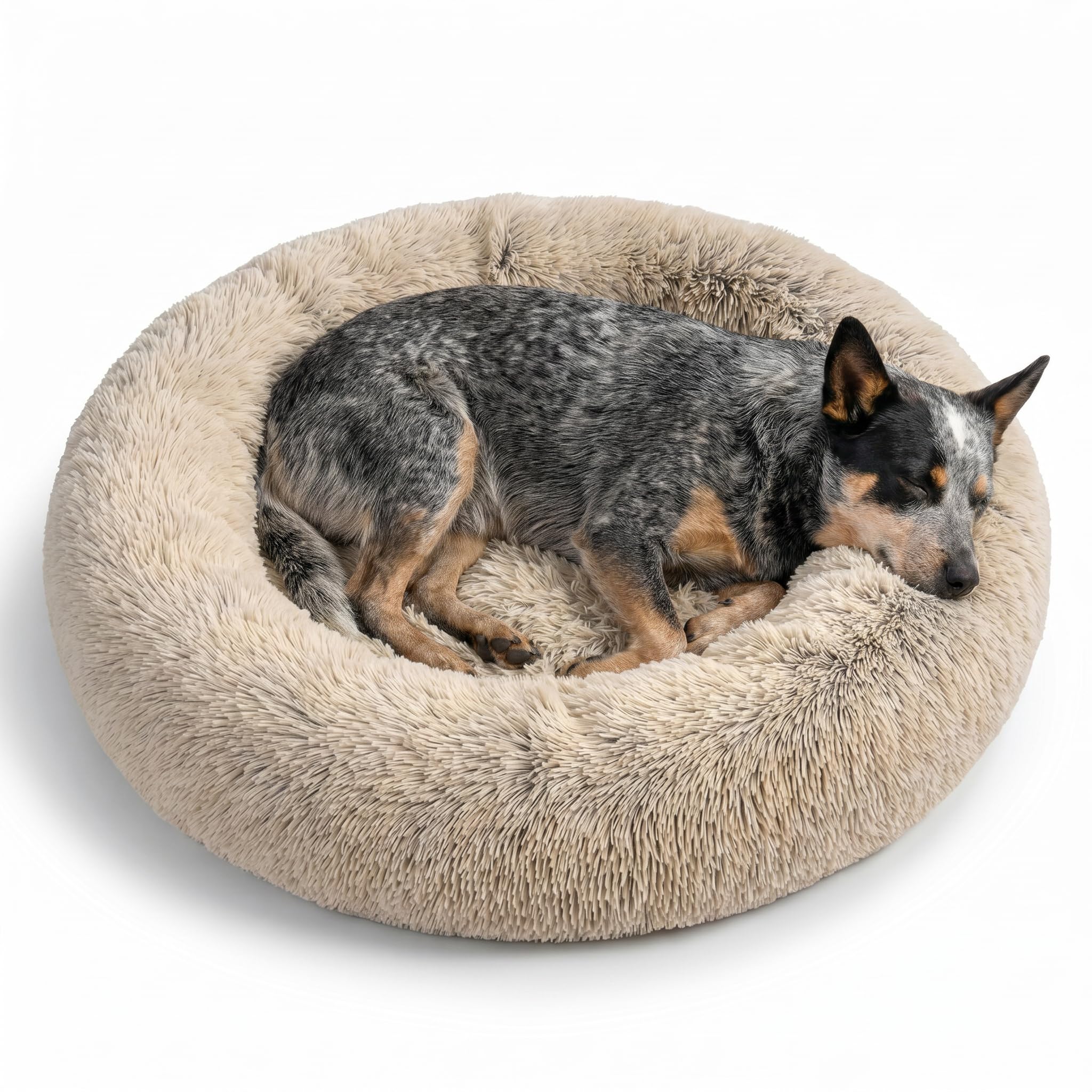 Best Friends by Sheri The Original Calming Donut Dog Bed for Medium Dogs up to 45 lbs, Shag Faux Fur, Taupe, Medium, 30"?x?30"
