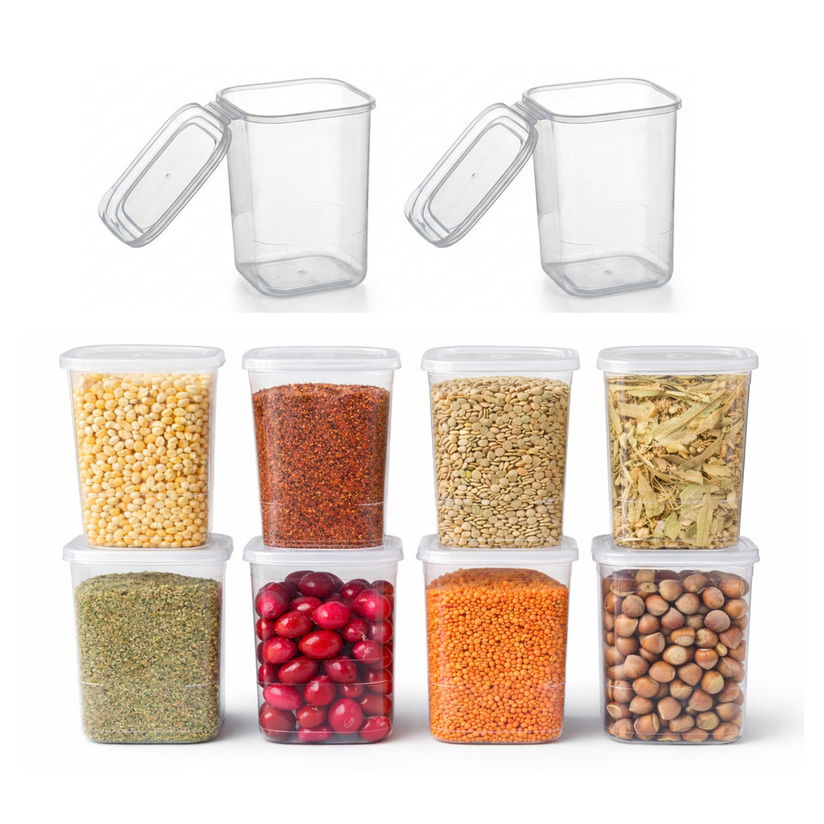 10 Pack 39 oz Airtight Food Storage Containers with Attached Hinged Lids – Stackable BPA Free Plastic Pantry Storage Containers for Flour, Sugar & Cereal – Clear Kitchen Containers