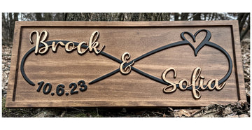Custom Infinity Heart Sign | Personalized Wedding Gift for Couple | Wood Engagement Sign | Anniversary | Wedding Date Sign | Bridal Shower Gift
