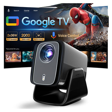 Smart Projector [Google TV Licensed&Voice Control] 2000 ANSI Native 1080P 4K Support, AI Auto Focus 2x36W Dolby HDR10, 200" Display, Portable Projector with WiFi and Bluetooth for Home Ceiling Outdoor