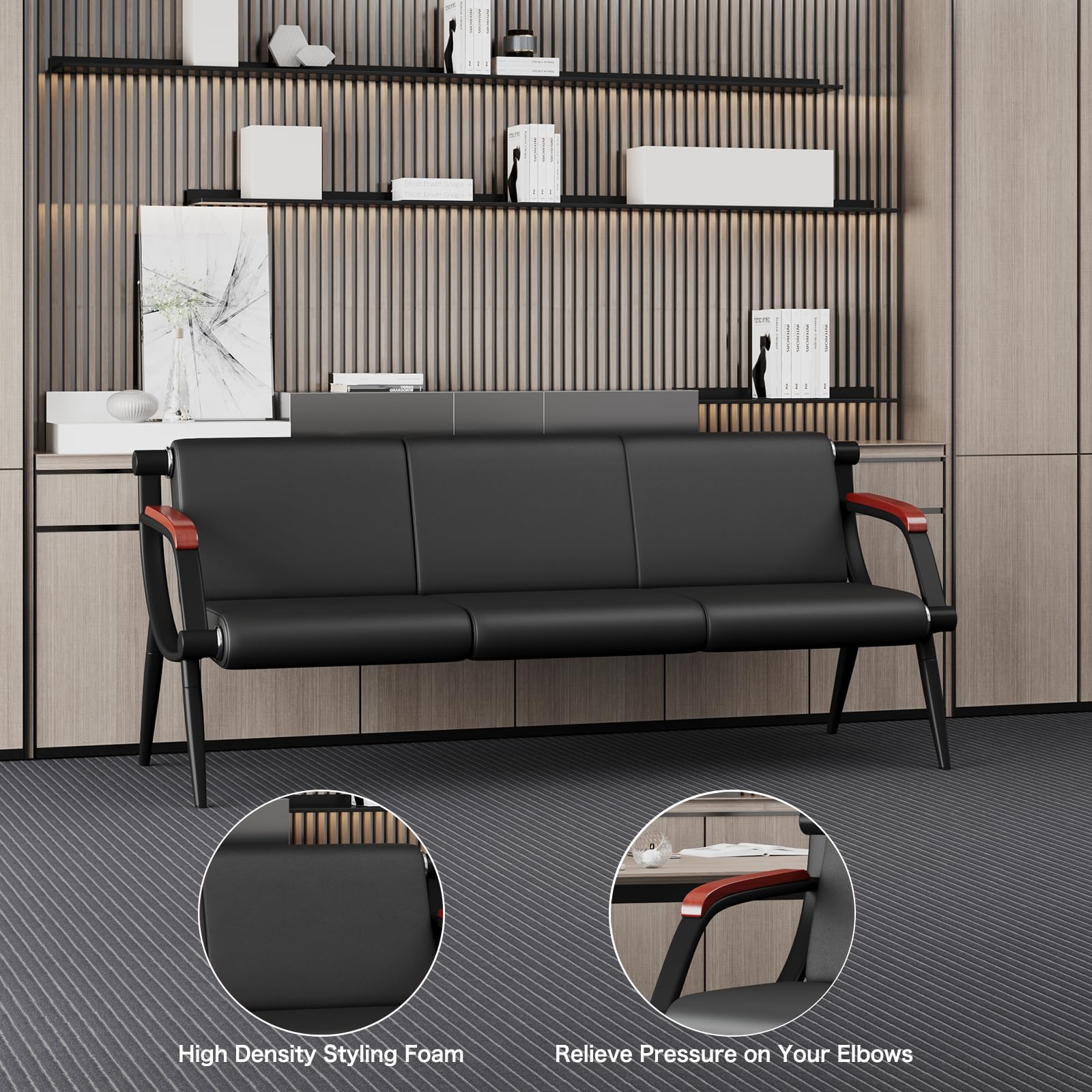 Wonline Waiting Room Bench, Office Furniture Reception Chairs with Arms, Leather Chairs Is Suitable for
