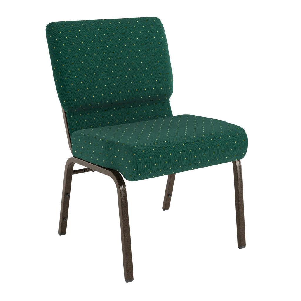 Flash Furniture Hercules Series 21''w Stacking Church Chair in Hunter Green Dot Patterned Fabric - Gold Vein Frame, Set of 1, Hunter Green Dot