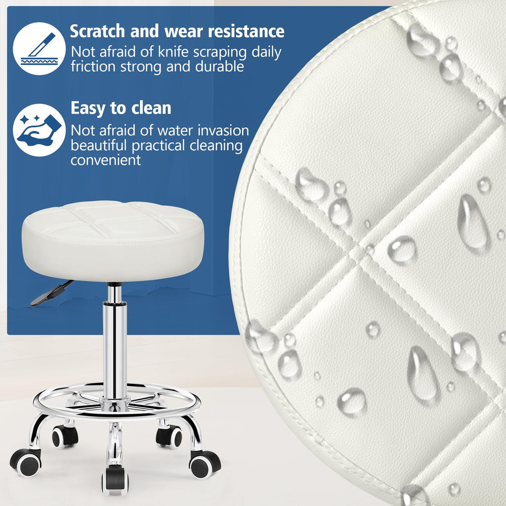 Brick Attic Rolling Stool with Wheels, Pu Leather Small Office Chair with Foot Rest,versatile Adjustable Swivel Stool for Tattoo Massage Salon