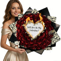 (Self-assembly) Burn Away Bouquet Glitter Rose Custom Burning Reveal Bouquets - Hidden Message Reveal Flower Bouquet for Proposal- Eternal Fake Red Roses Forever Flowers (Burn Away Bouquet)