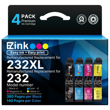 Remanufactured Ink Cartridge Replacement for Epson 232XL Ink Cartridges for 232 Ink Cartridges to use with Epson XP-4200 XP-4205 WF-2930 WF-2950 Printers (1 Black, 1 Cyan, 1 Magenta, 1 Yellow)