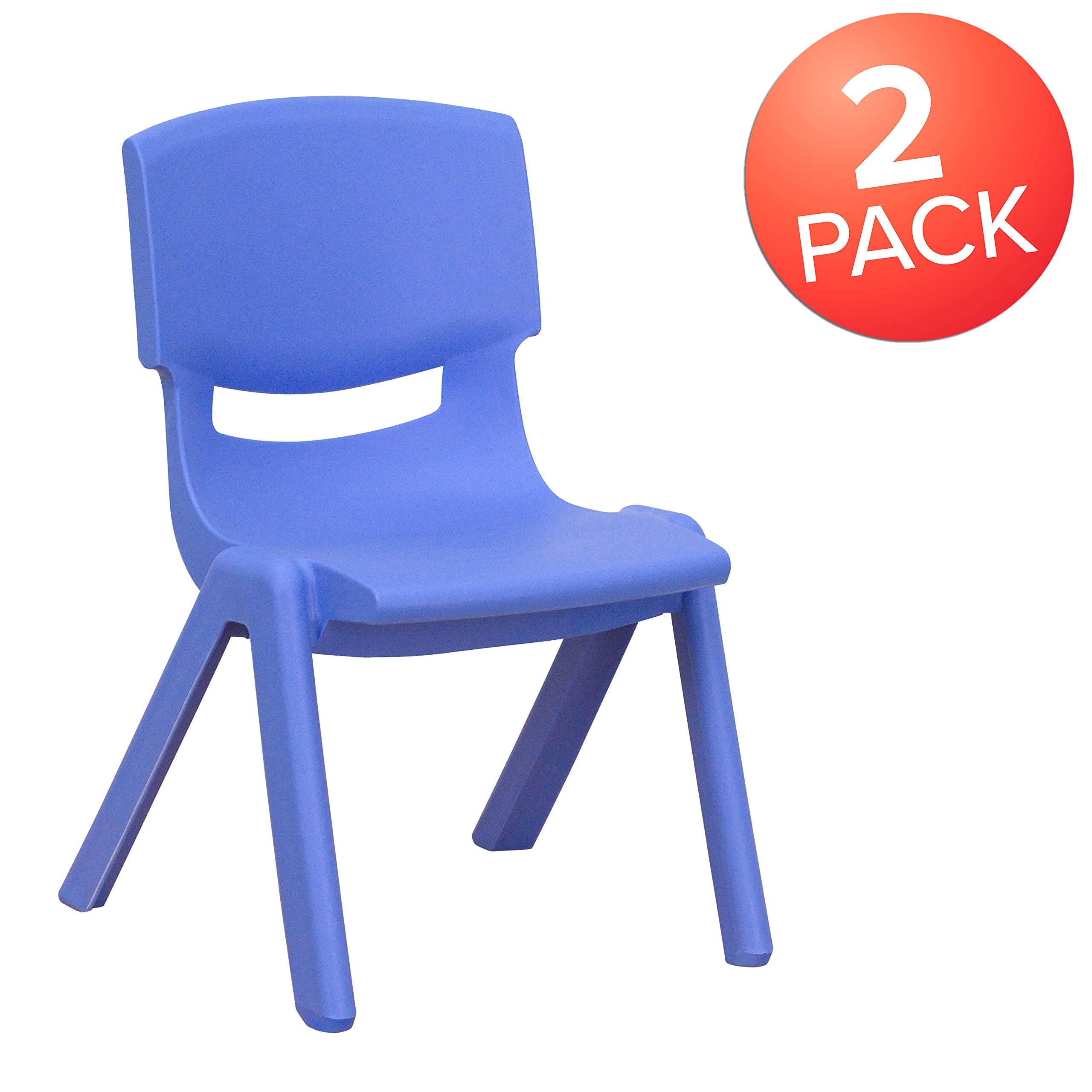 Emma + Oliver Blue Plastic Stackable School Chair, 10.5" Seat, 2-pack, 12.5"W x 14"D x 20"H