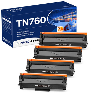 Compatible TN760 Toner Cartridge Replacement for Brother TN-760 TN730 with HL-L2350DW HL-L2370DW MFC-L2750DW DCP-L2550DW Printer (4 Black)